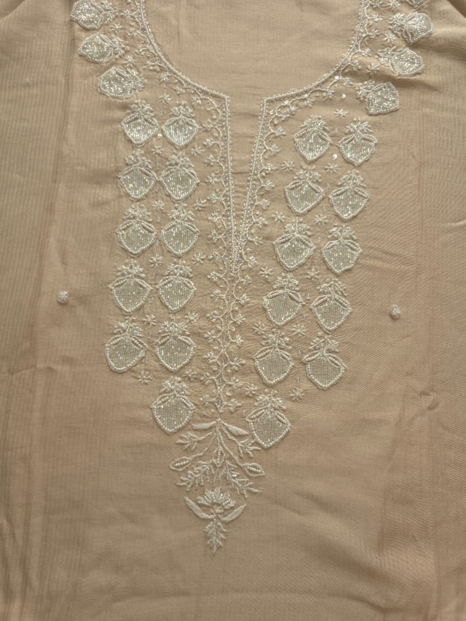 Hazelnut Beige color Maheshwari chanderi Semi stithced Co ord set with chikankari and embellishments