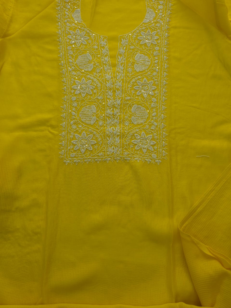 Yellow Maheshwari chanderi Co ord set with chikankari and embellishments