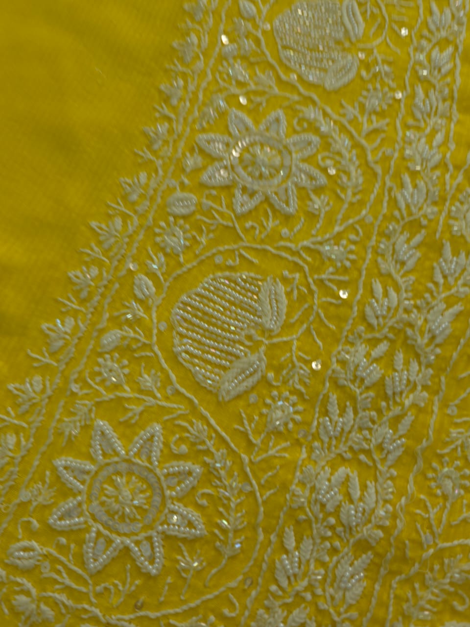 Yellow Maheshwari chanderi Co ord set with chikankari and embellishments