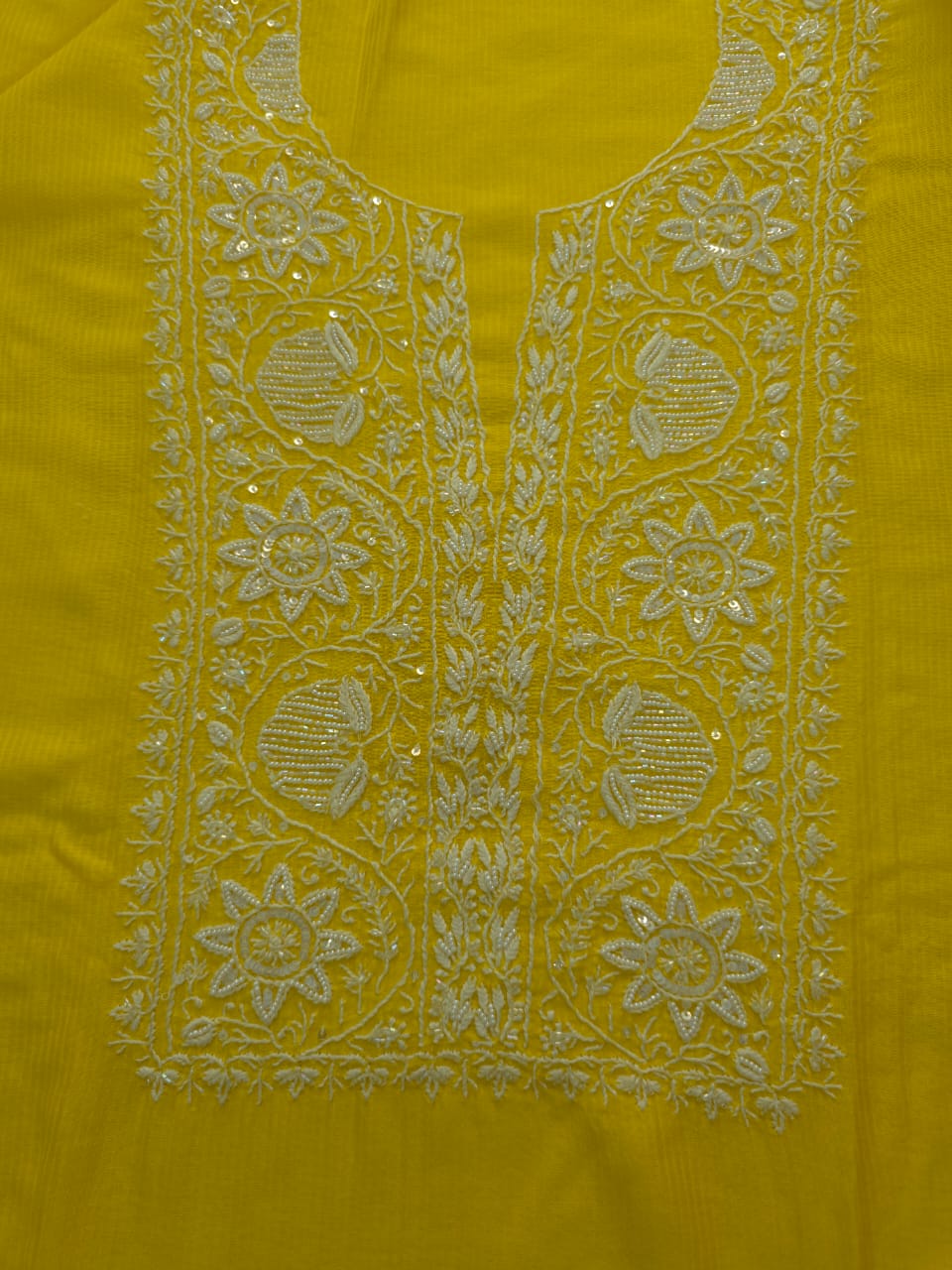 Yellow Maheshwari chanderi Co ord set with chikankari and embellishments
