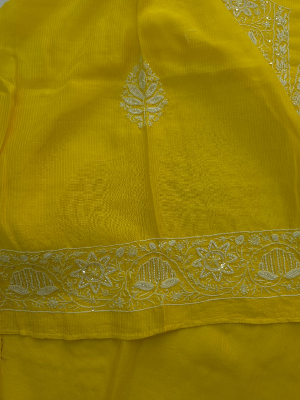 Yellow Maheshwari chanderi Co ord set with chikankari and embellishments
