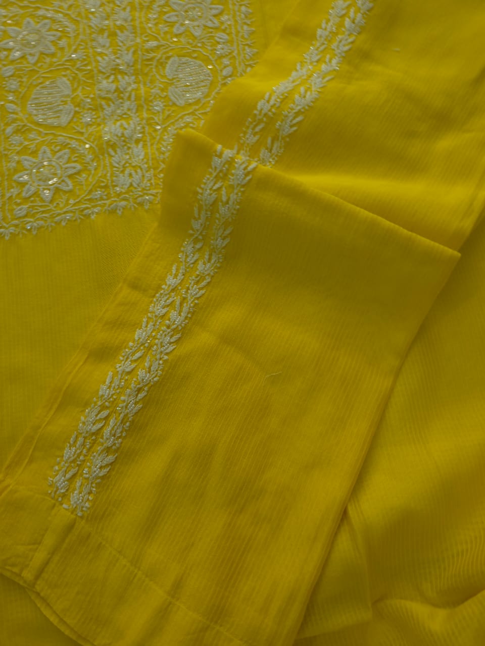 Yellow Maheshwari chanderi Co ord set with chikankari and embellishments