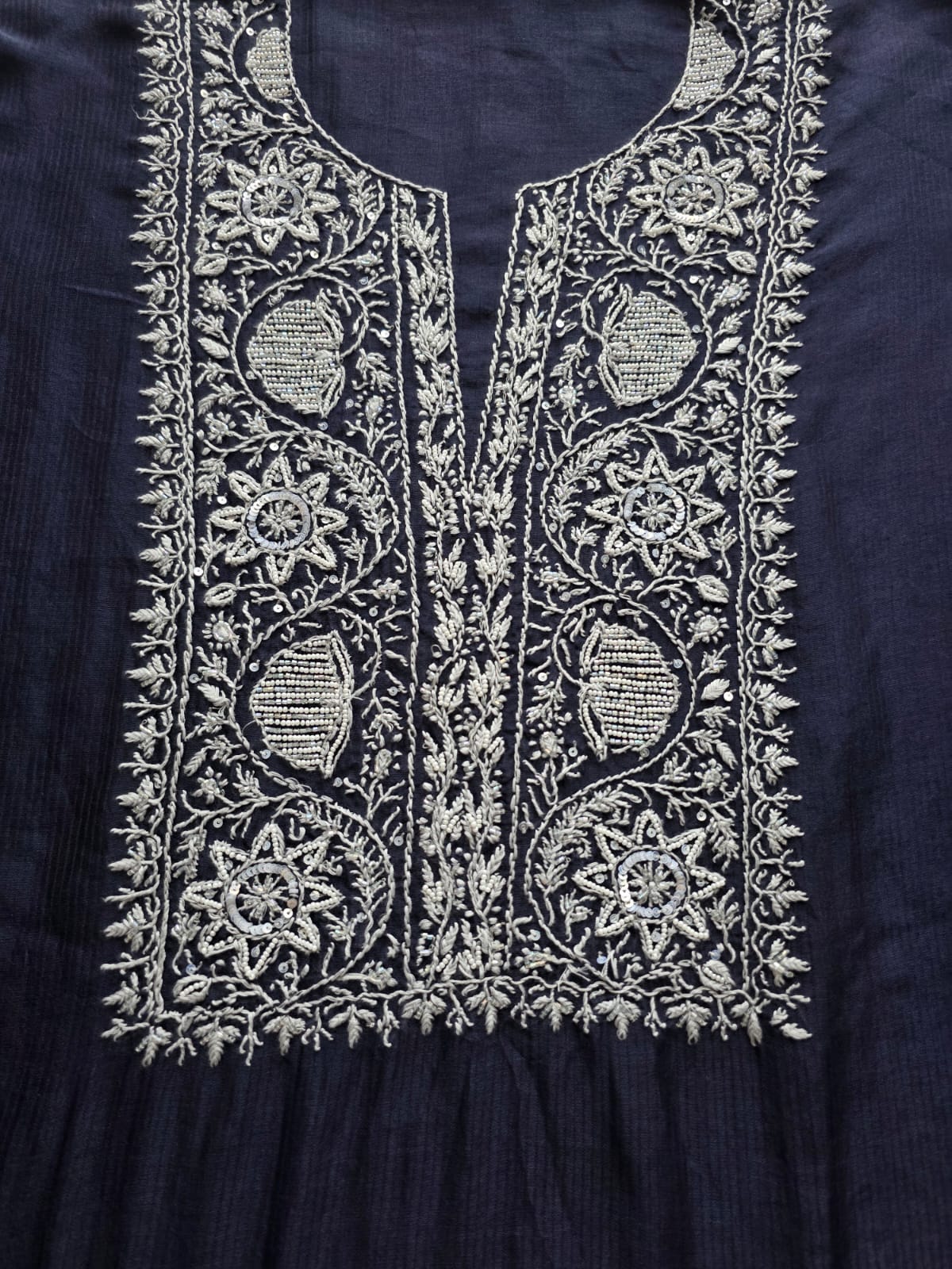 Navy Blue Maheshwari chanderi Co ord set with Chikankari and embellishments