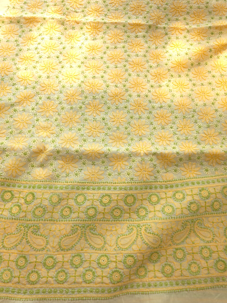 Light Dark yellow combination cotton suit with Handwork designer dupatta