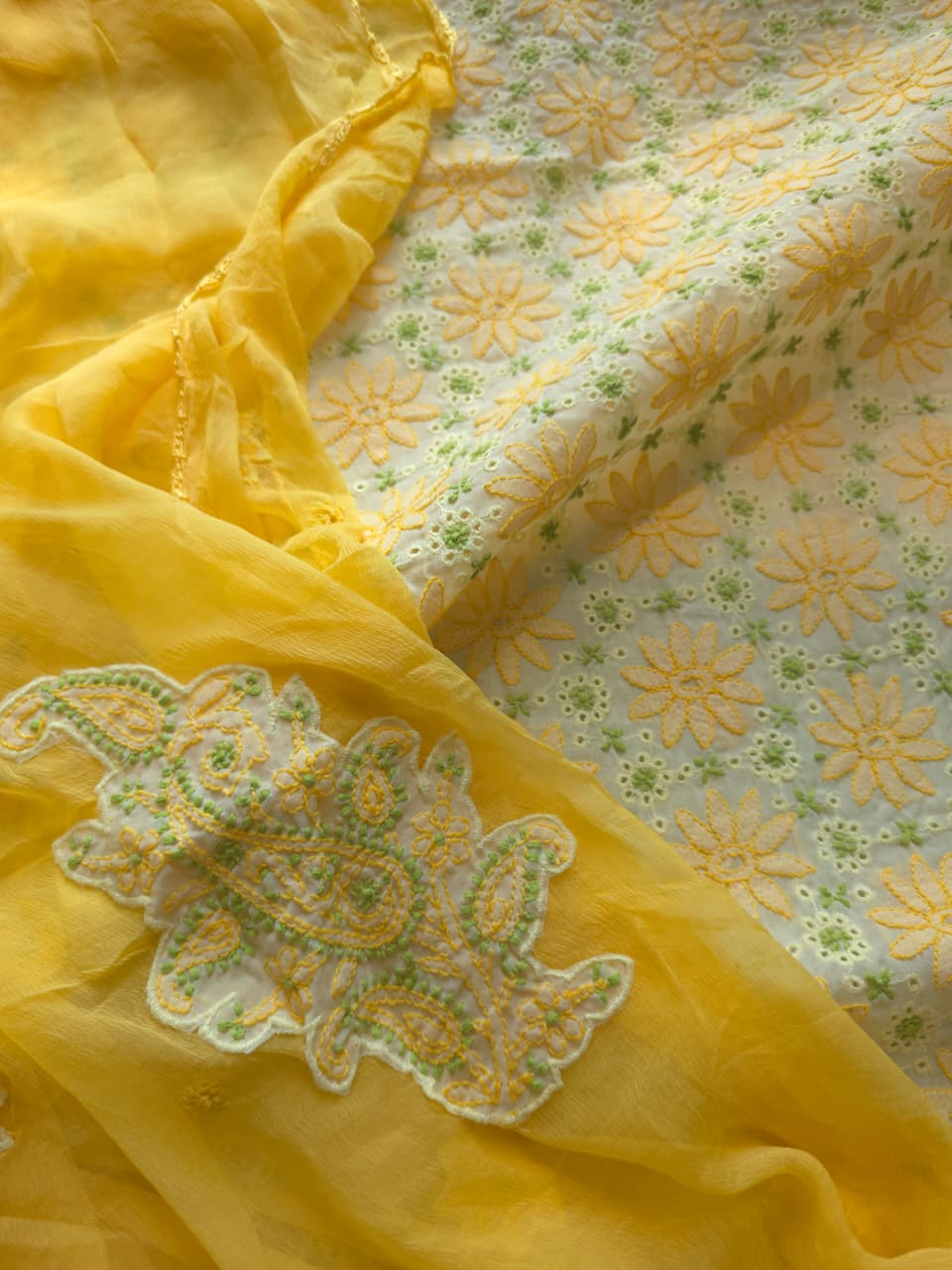 Light Dark yellow combination cotton suit with Handwork designer dupatta