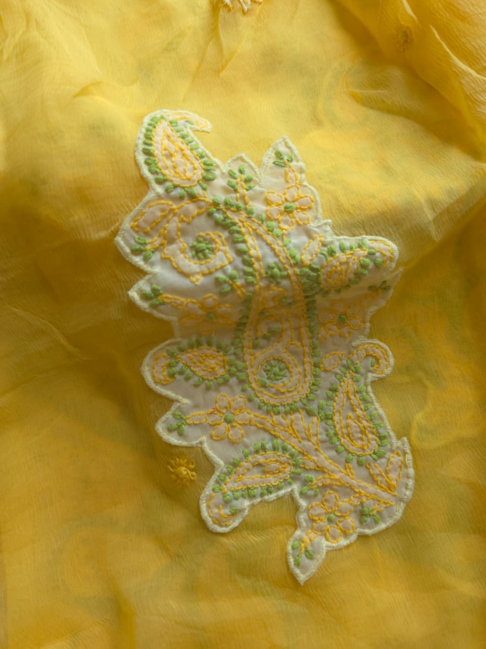 Light Dark yellow combination cotton suit with Handwork designer dupatta