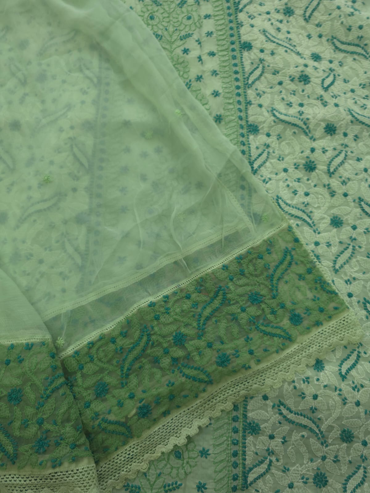 Cotton Unstitched suit with intricate chikankari and Designer dupatta