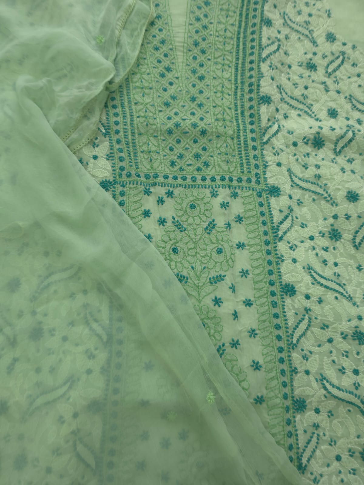 Cotton Unstitched suit with intricate chikankari and Designer dupatta