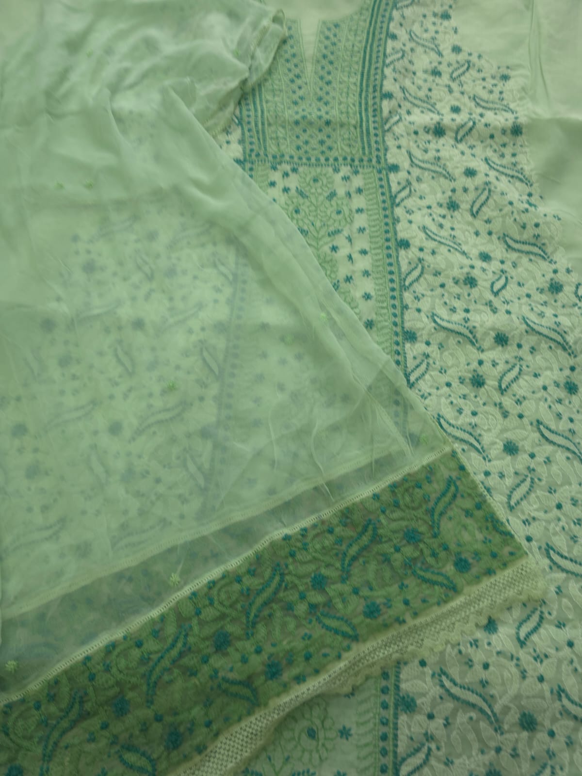 Cotton Unstitched suit with intricate chikankari and Designer dupatta