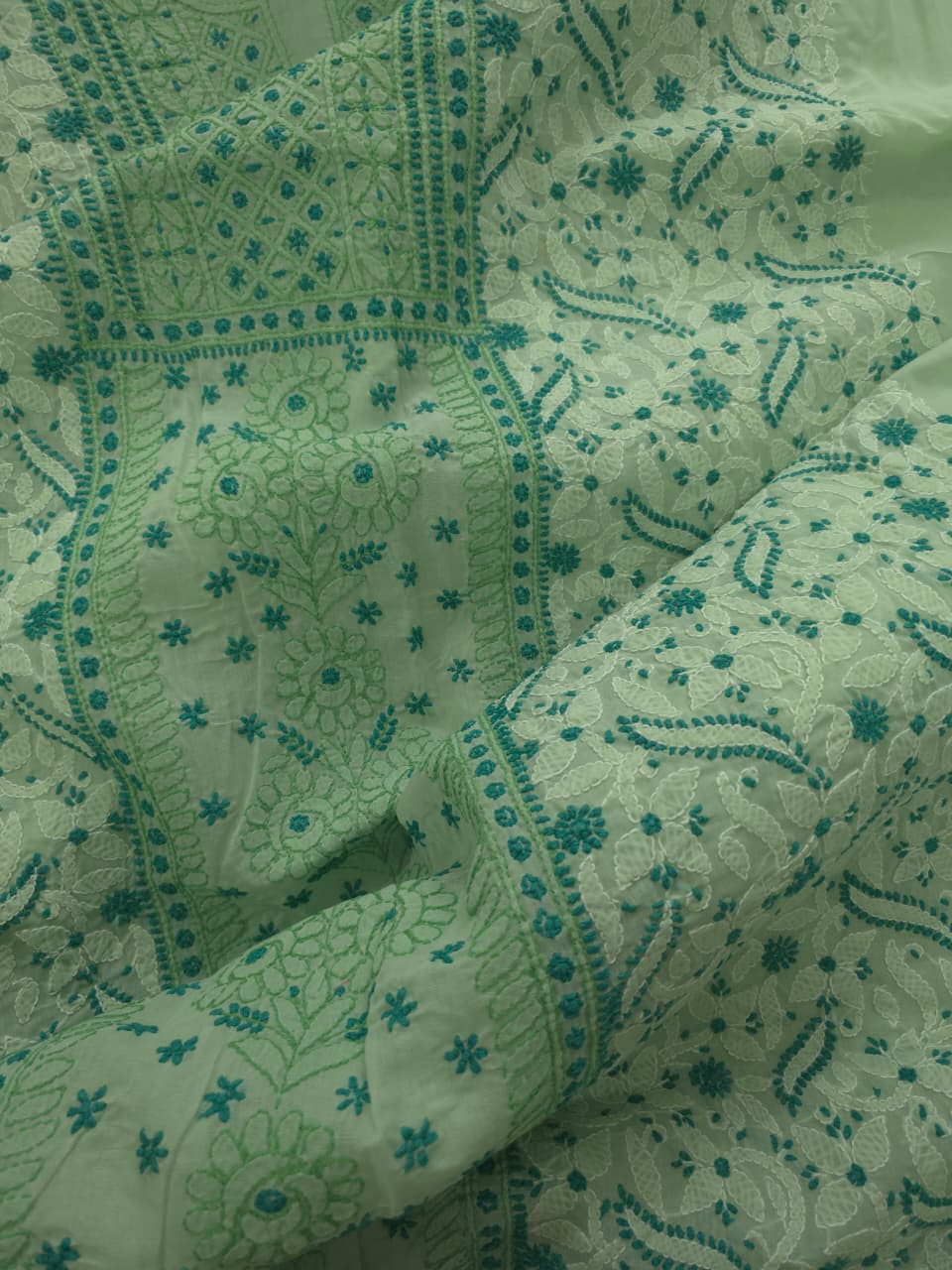 Cotton Unstitched suit with intricate chikankari and Designer dupatta