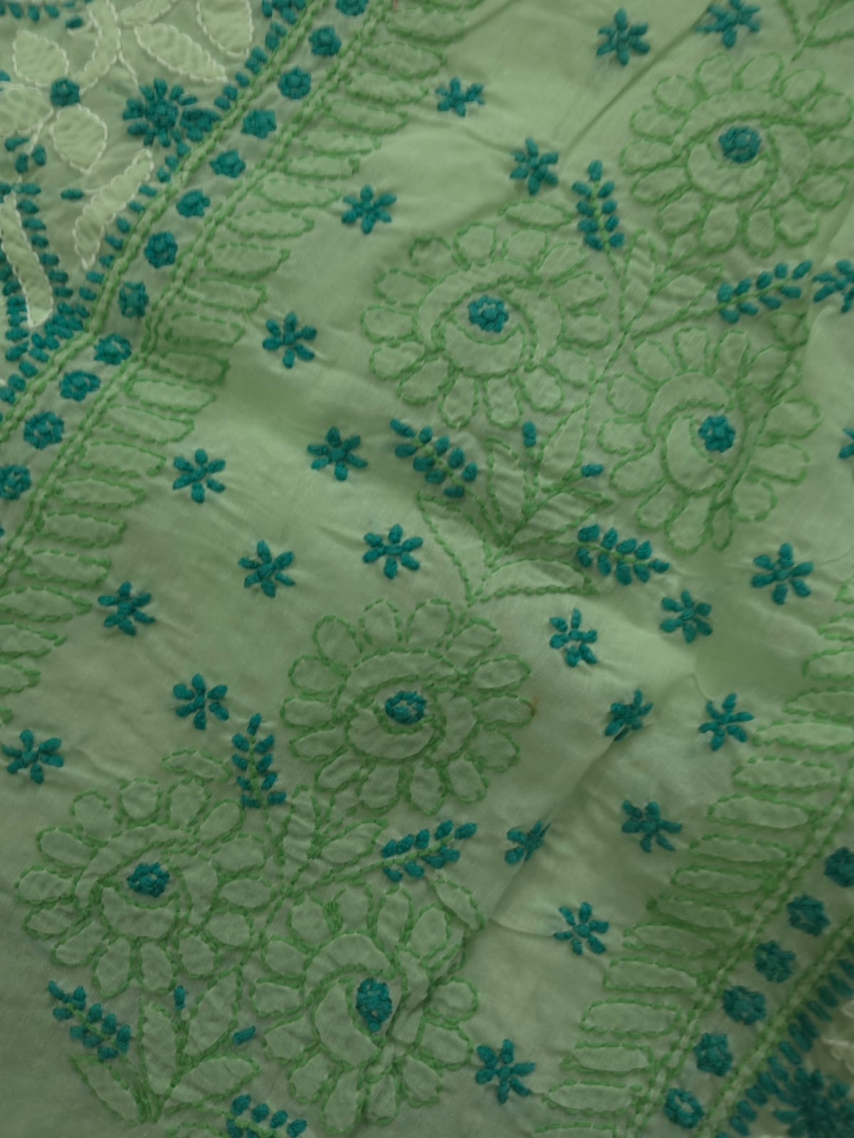 Cotton Unstitched suit with intricate chikankari and Designer dupatta