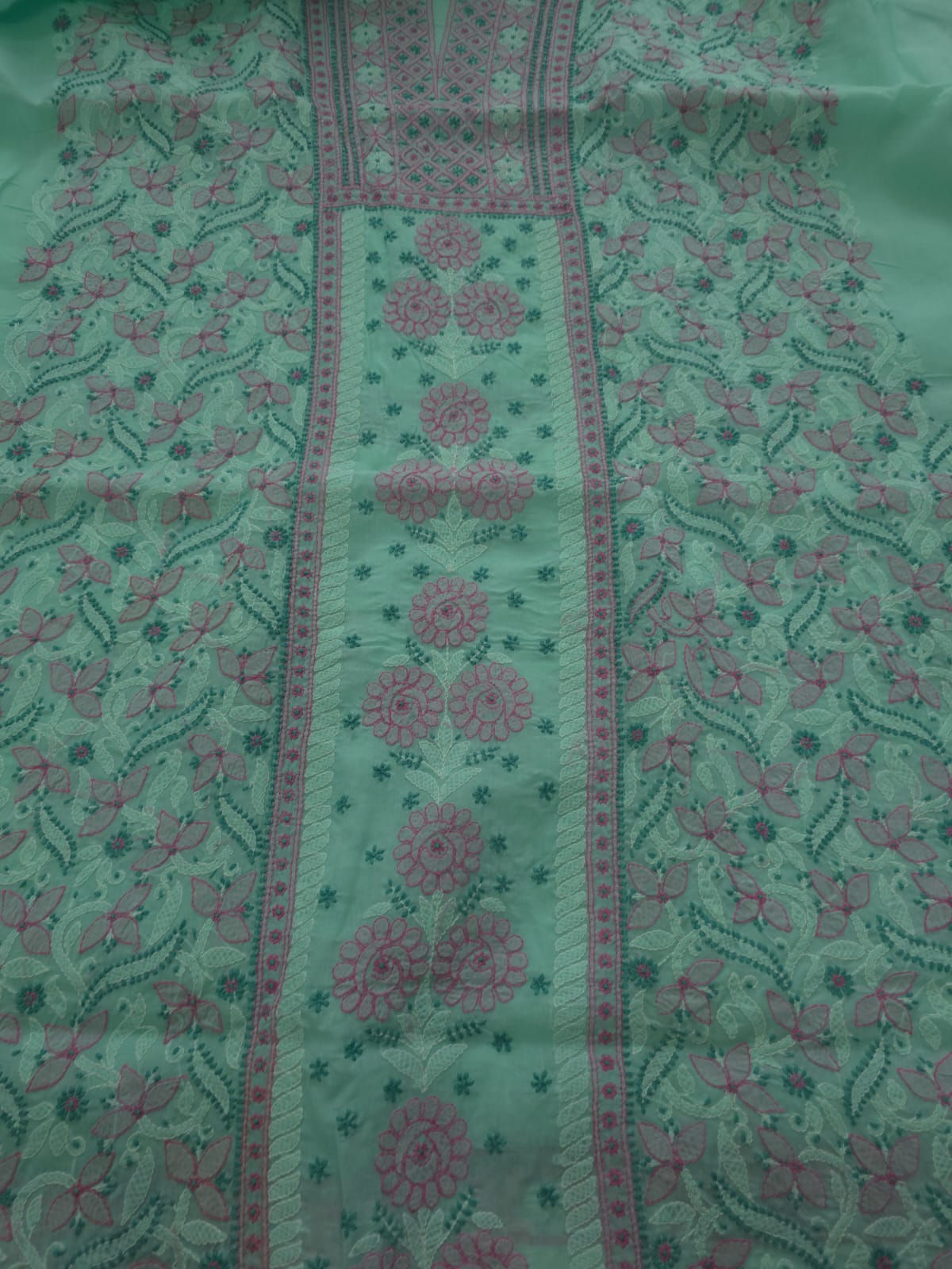 Green cotton full set with fine handwork and designer dupatta