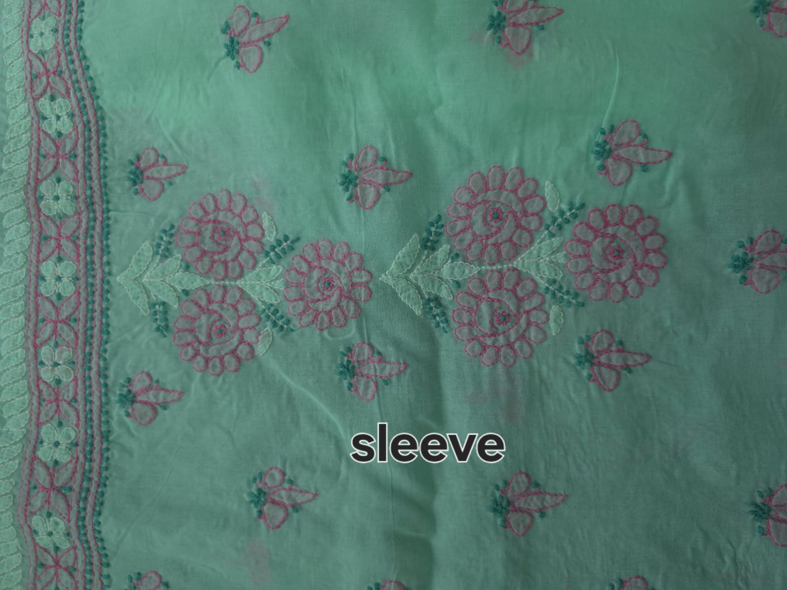 Green cotton full set with fine handwork and designer dupatta