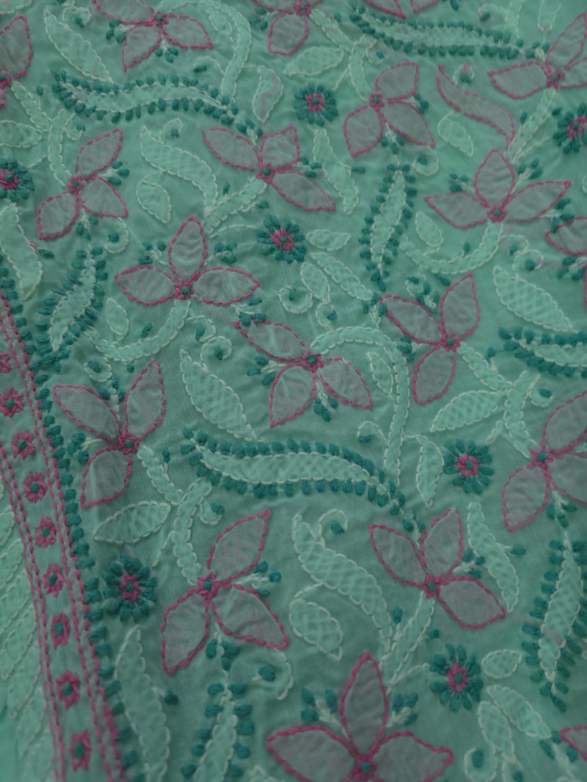 Green cotton full set with fine handwork and designer dupatta