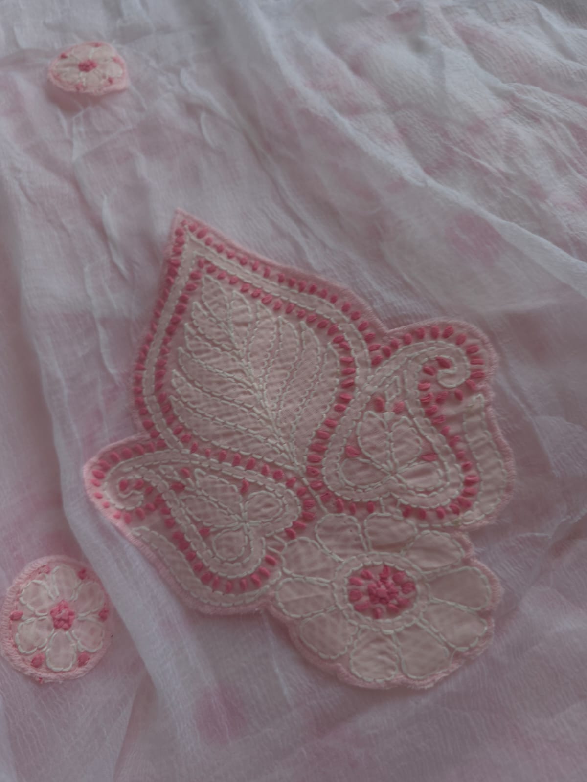 Pink  white cotton set with contrast chikankari and designer dupatta