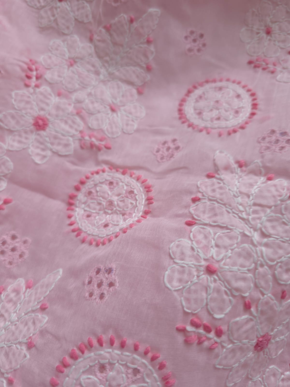 Pink white cotton set with contrast chikankari and designer dupatta