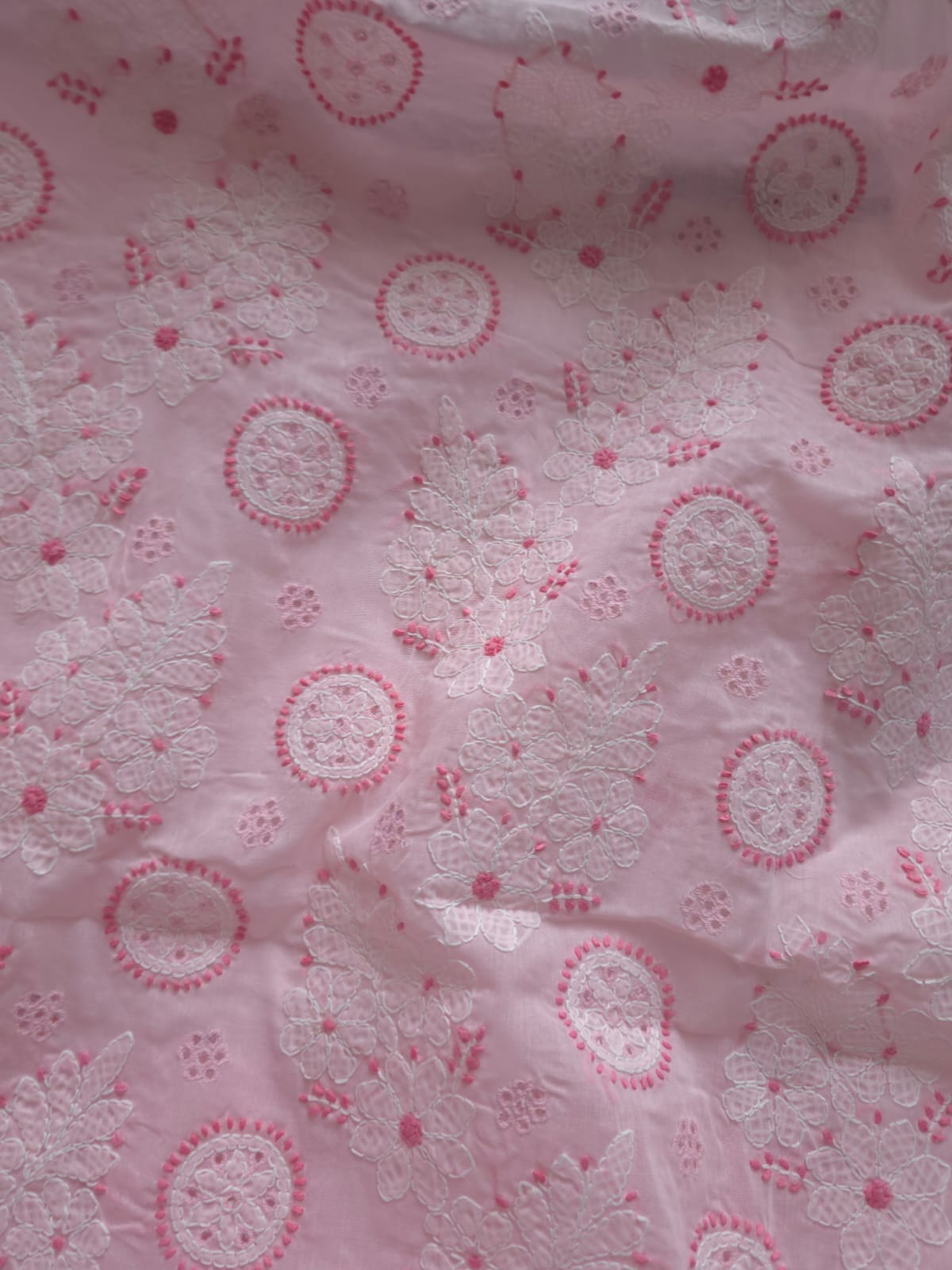 Pink  white cotton set with contrast chikankari and designer dupatta