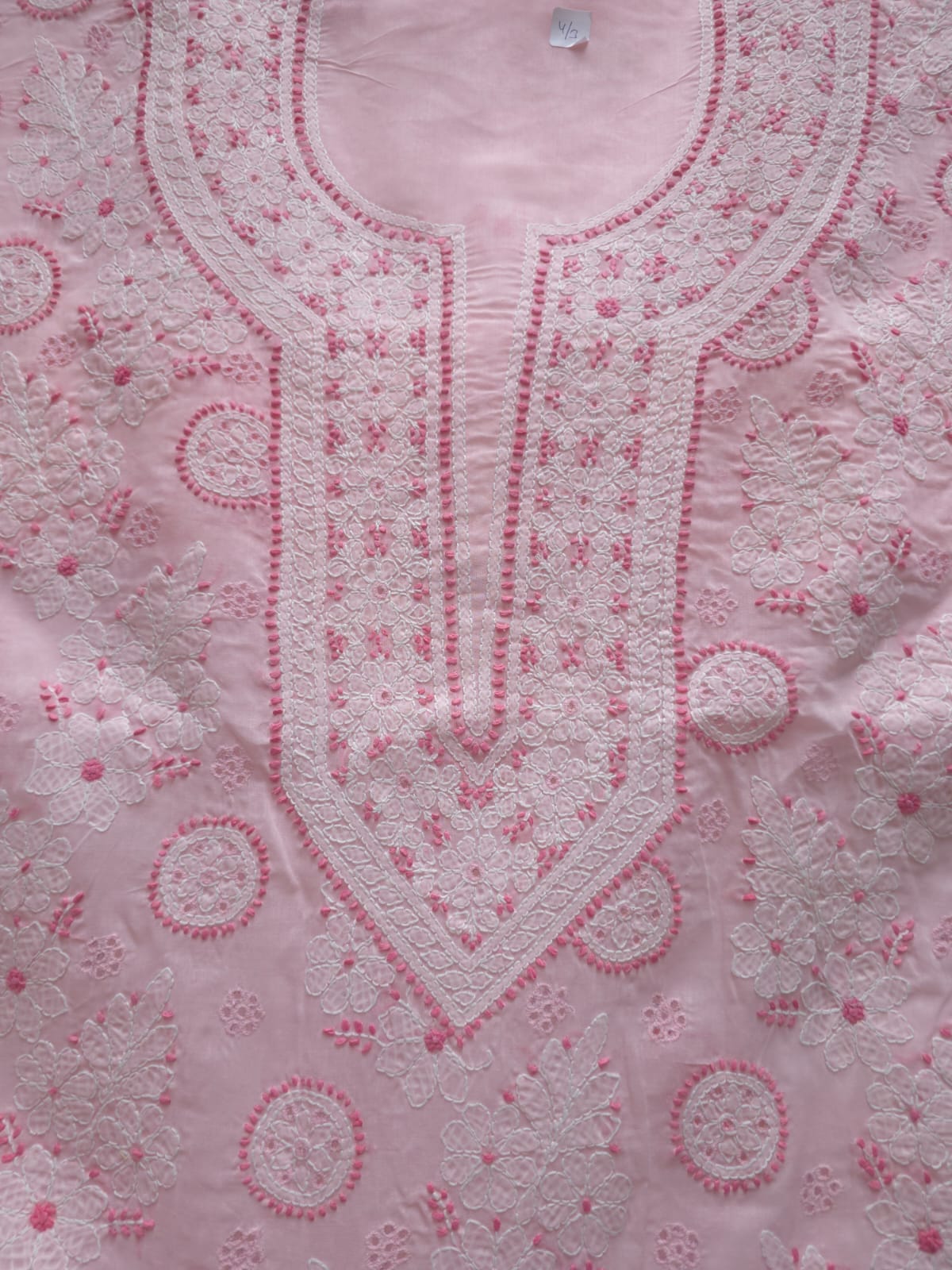 Pink  white cotton set with contrast chikankari and designer dupatta