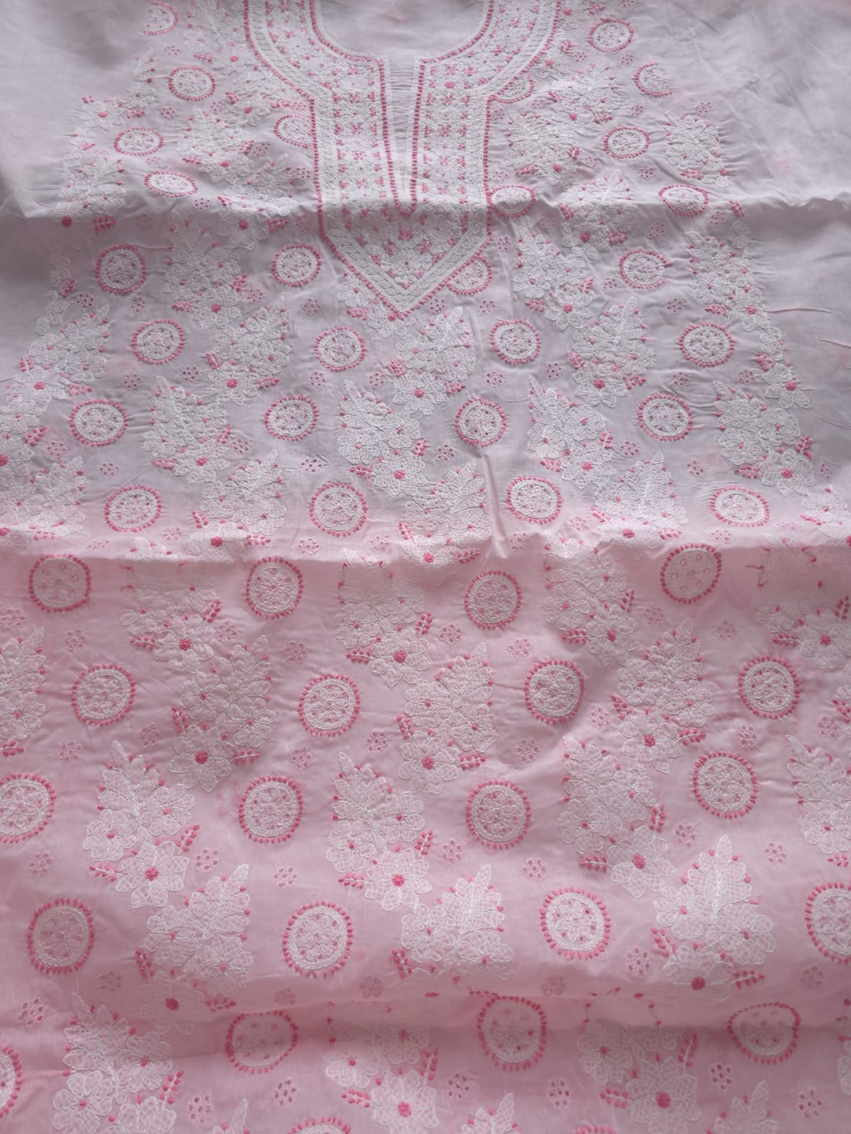Pink  white cotton set with contrast chikankari and designer dupatta