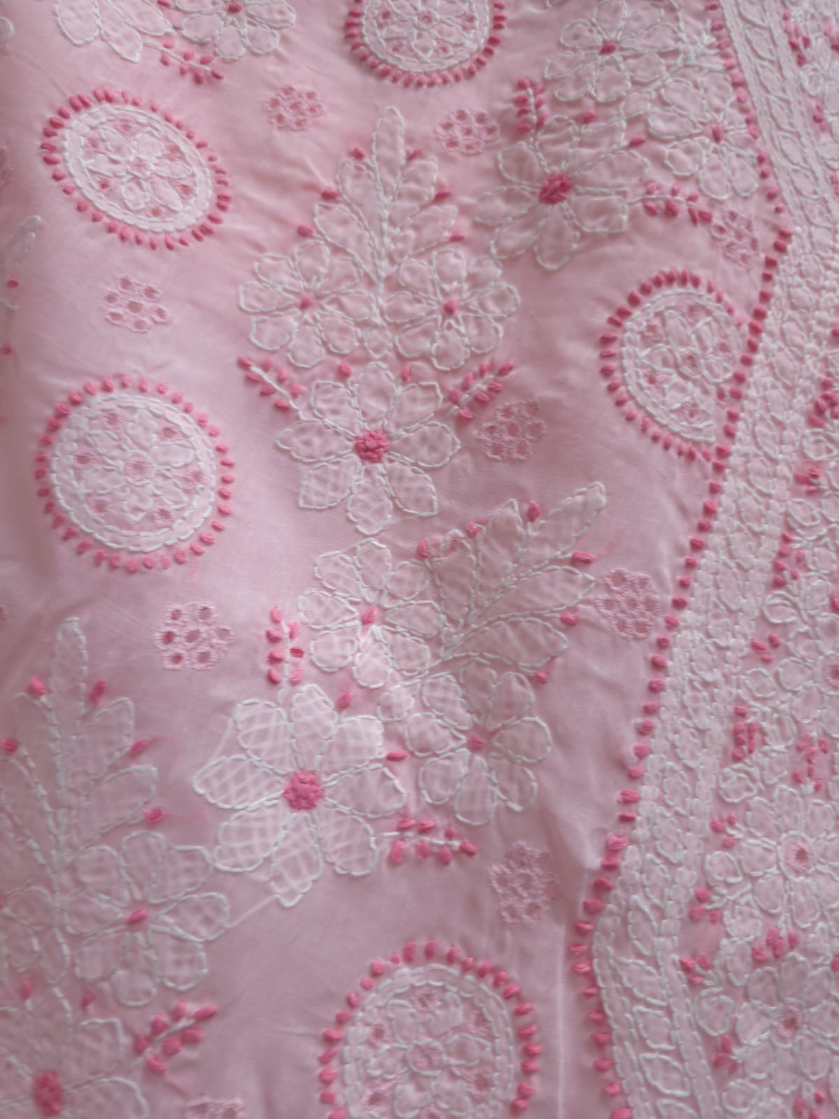 Pink  white cotton set with contrast chikankari and designer dupatta