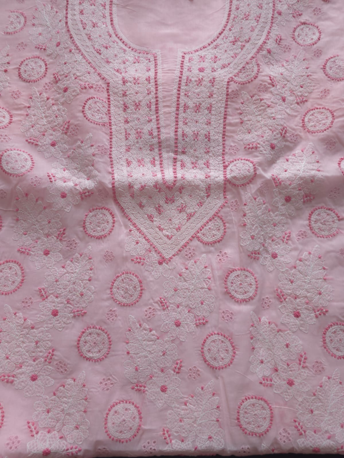 Pink  white cotton set with contrast chikankari and designer dupatta