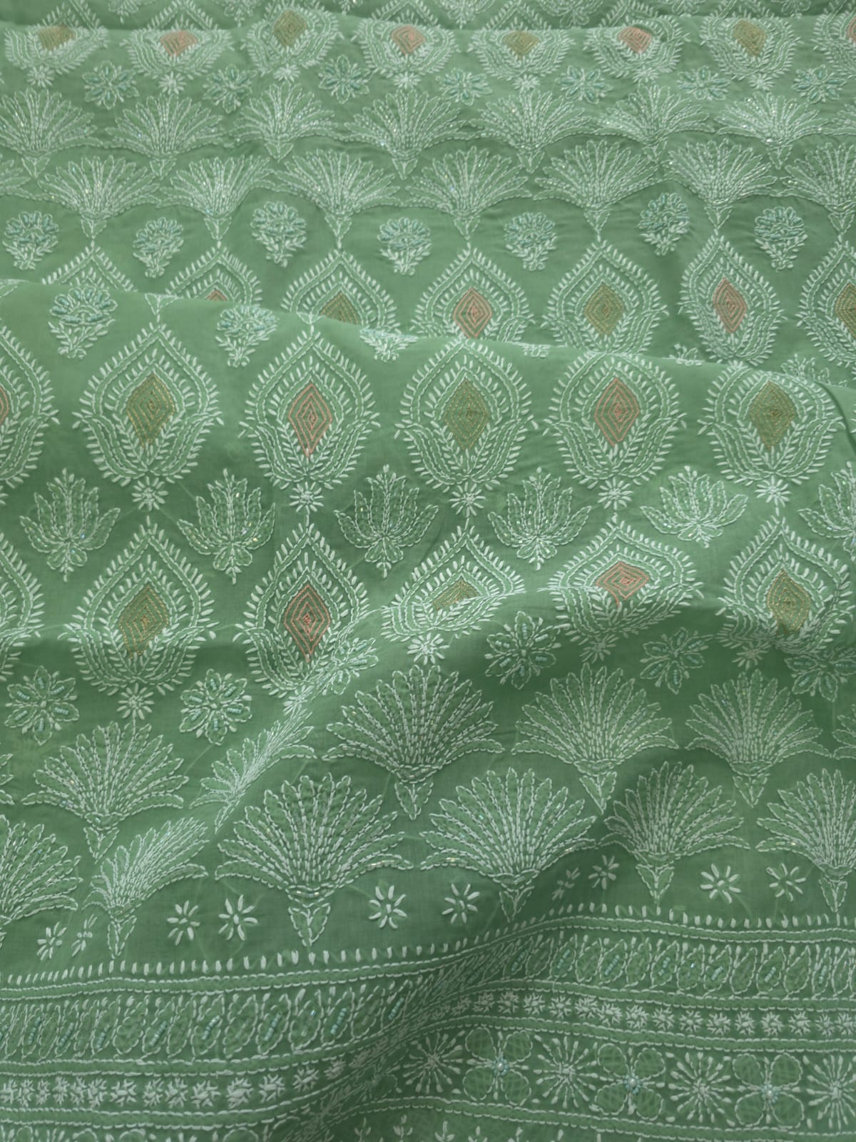 Gren cotton full suit with chikankari and embellishments