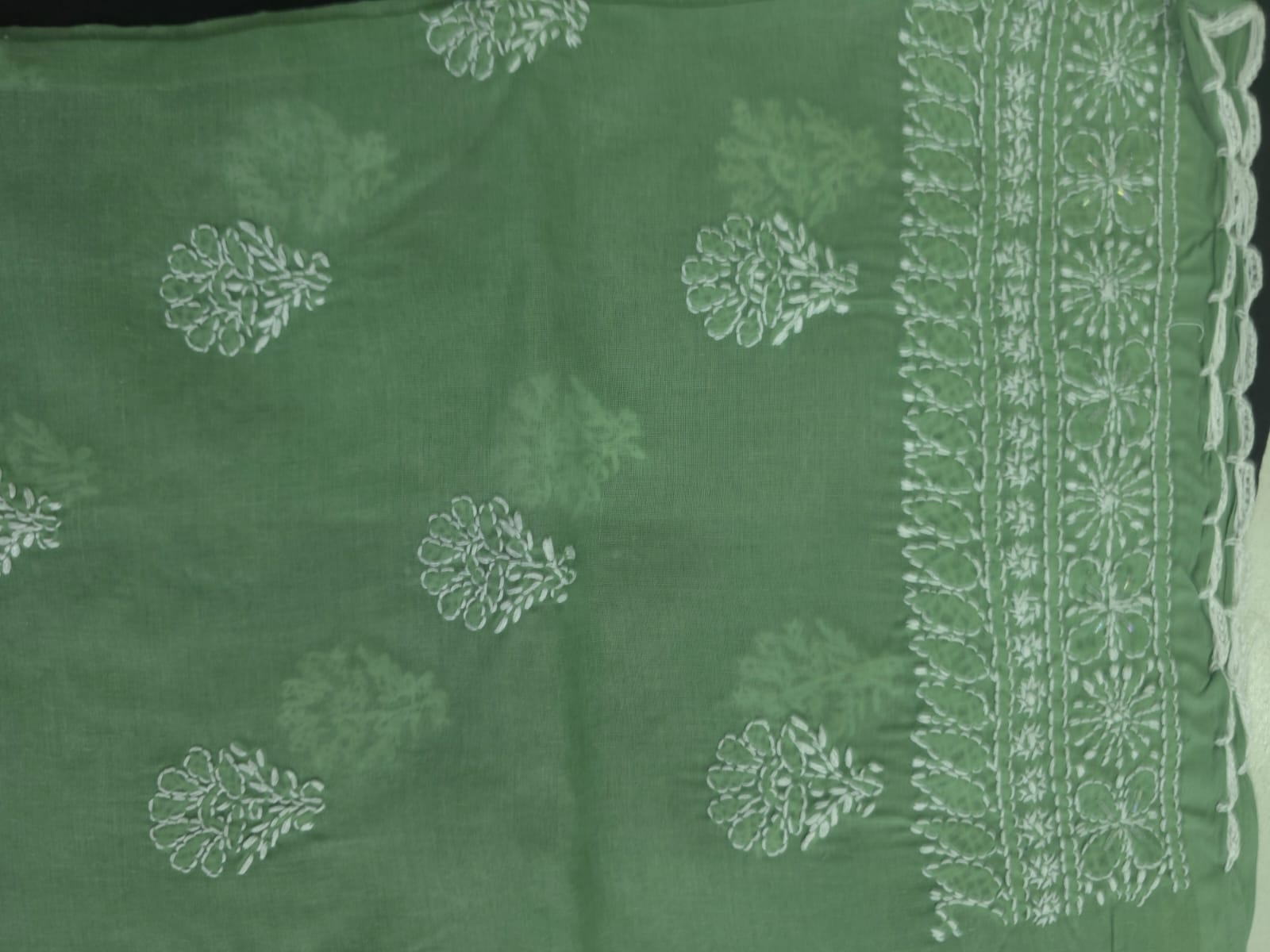 Gren cotton full suit with chikankari and embellishments