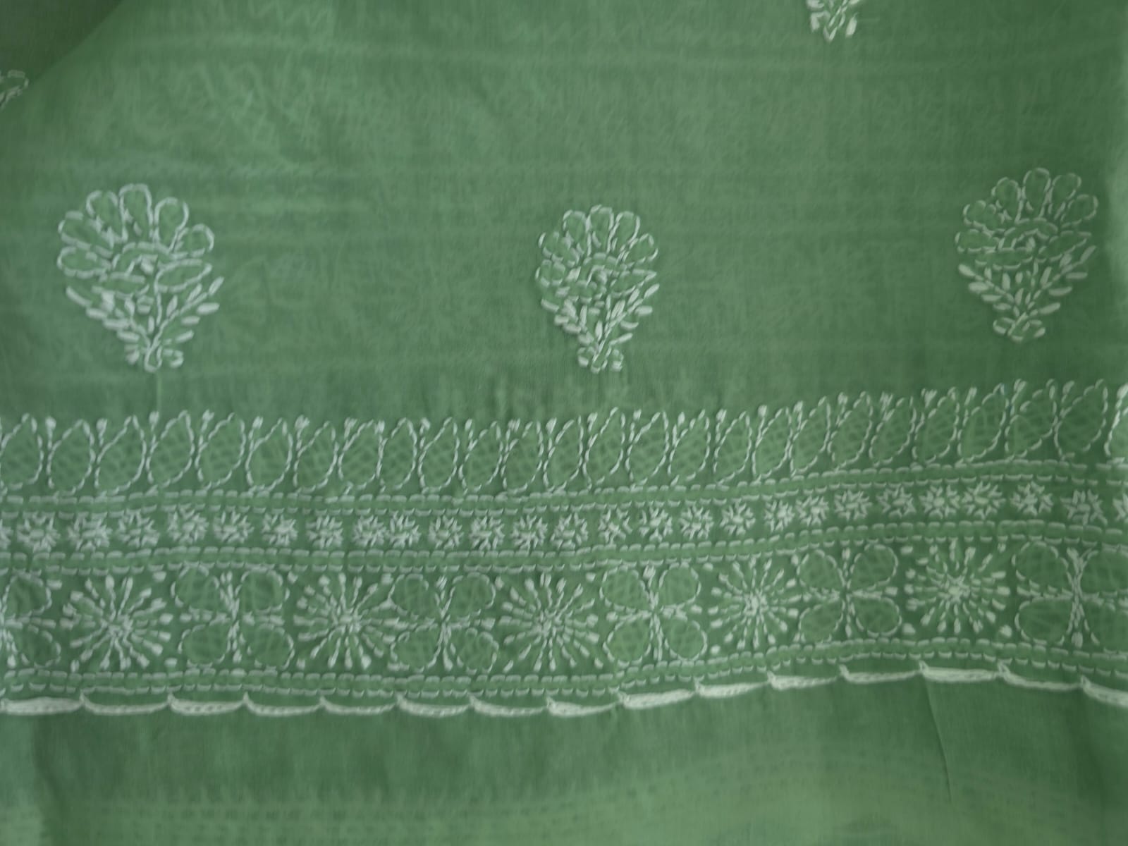 Gren cotton full suit with chikankari and embellishments
