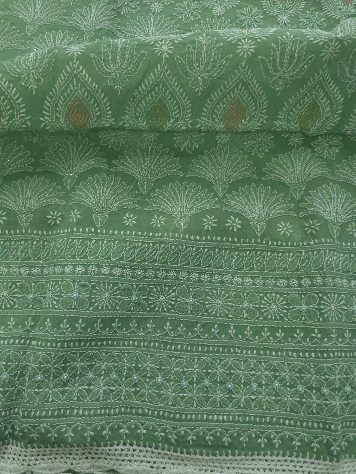 Gren cotton full suit with chikankari and embellishments