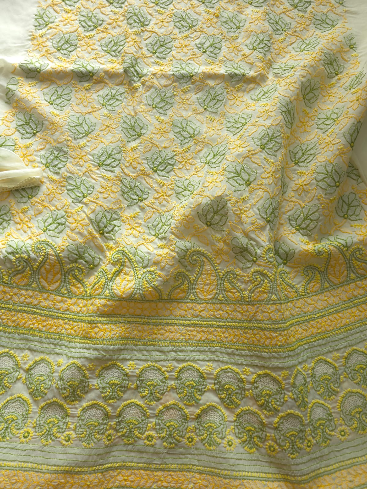Creamy lemon cotton set with contrast chikankari designer Dupatta