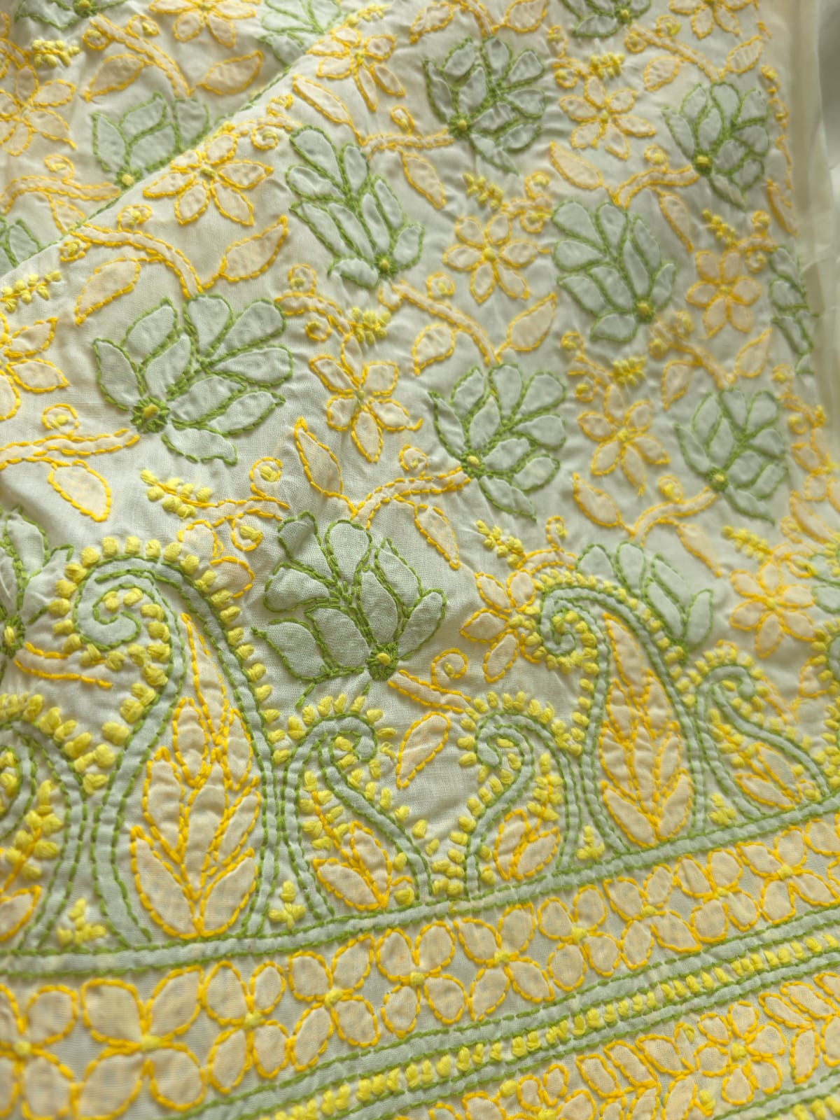 Creamy lemon cotton set with contrast chikankari designer Dupatta