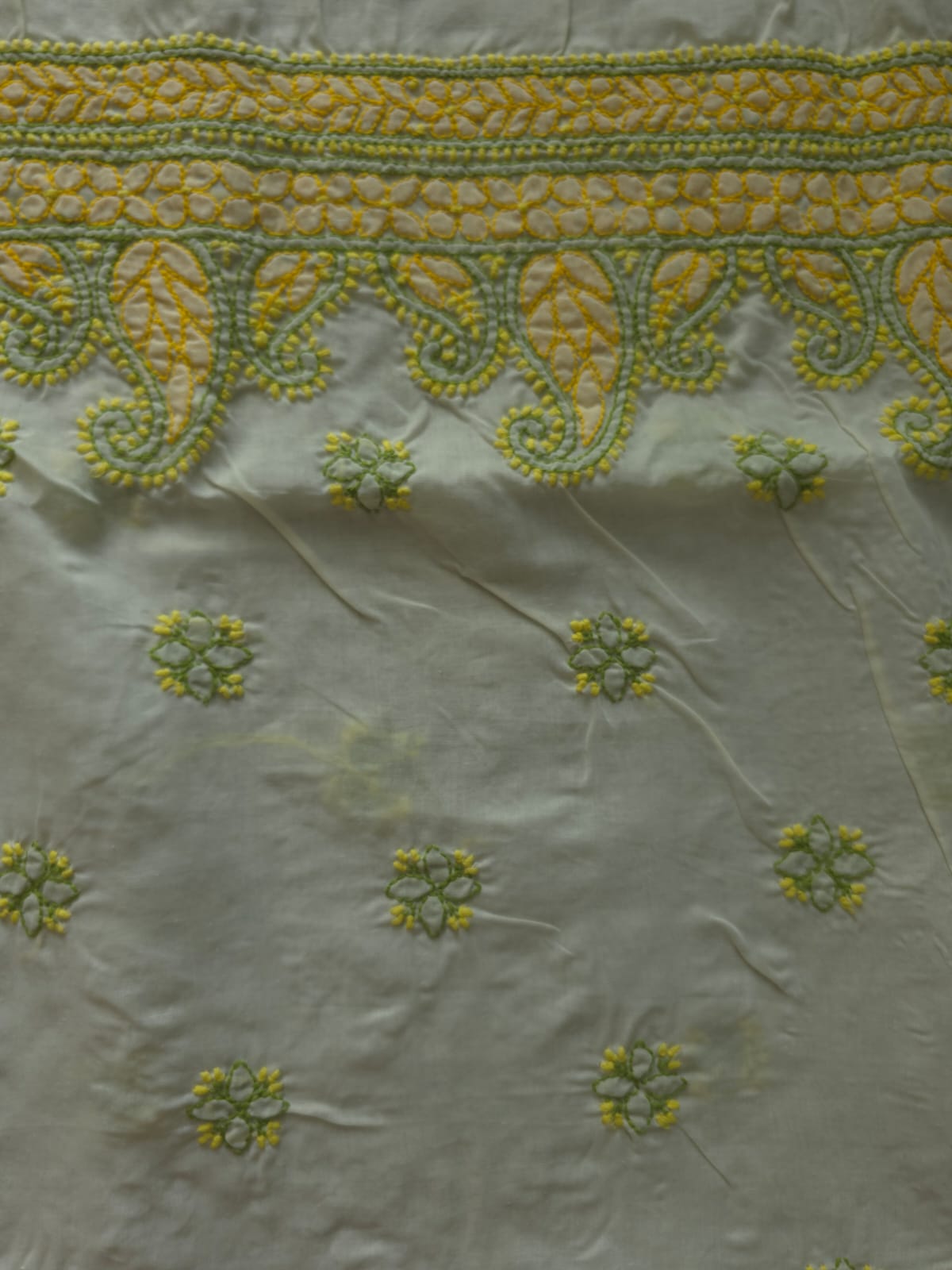 Creamy lemon cotton set with contrast chikankari designer Dupatta