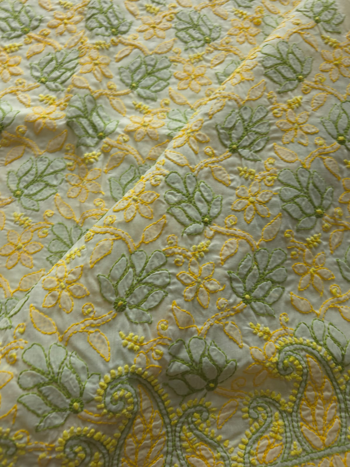 Creamy lemon cotton set with contrast chikankari designer Dupatta