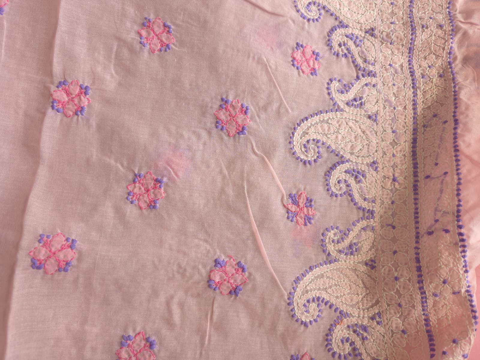 Pink Lavender Cotton suit with fine chikankari and designer dupatta