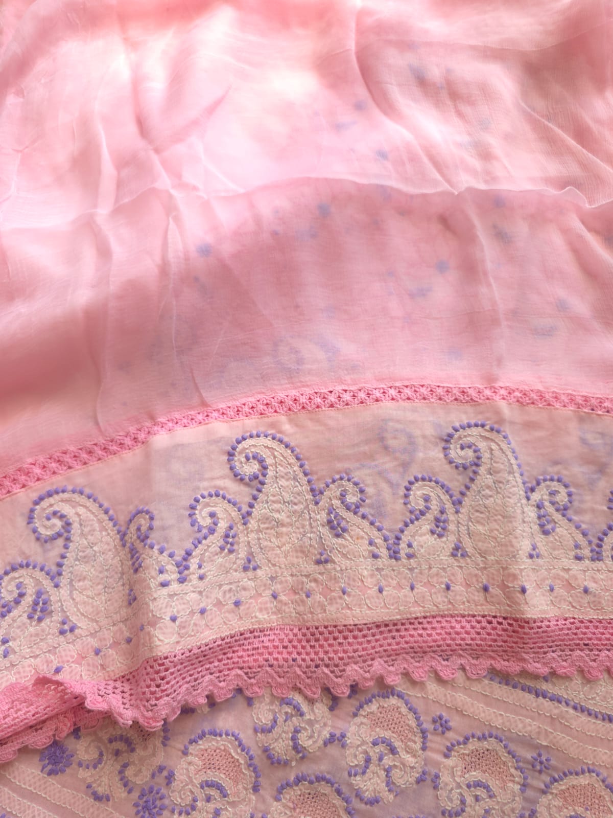Pink Lavender Cotton suit with fine chikankari and designer dupatta