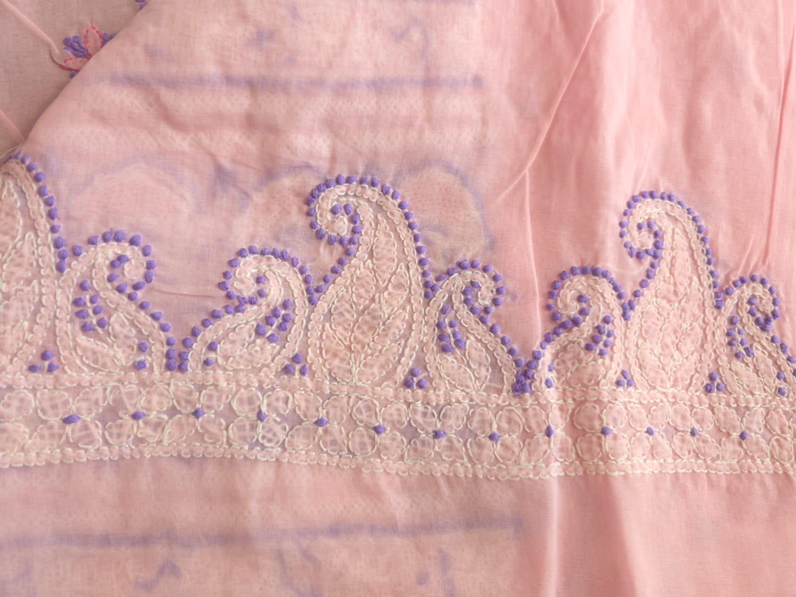 Pink Lavender Cotton suit with fine chikankari and designer dupatta