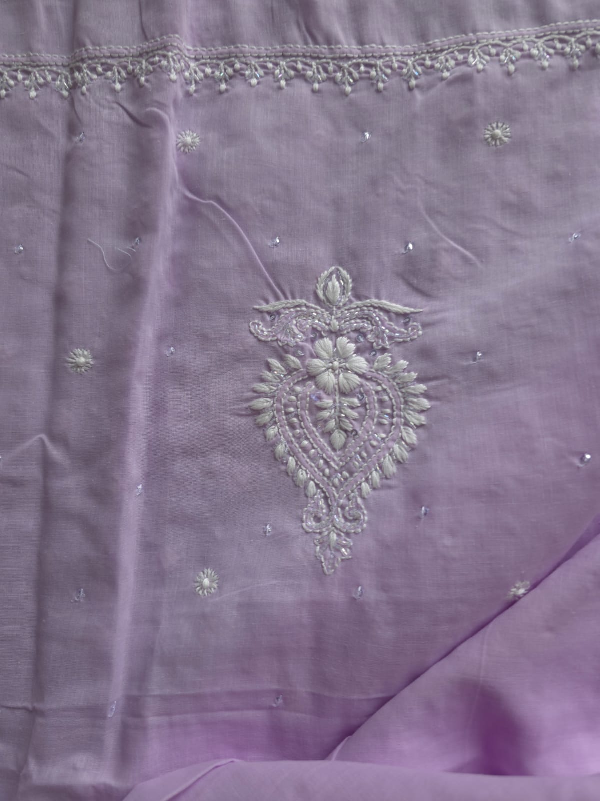 Lavender Kurta fabric with Chikanakari and embellishments