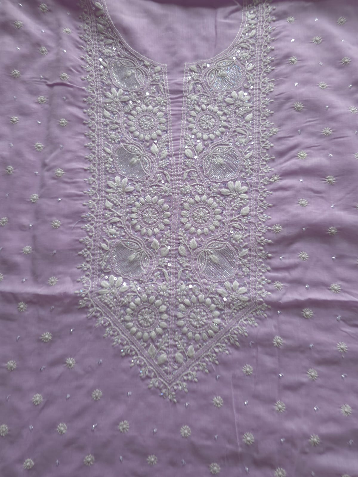 Lavender Kurta fabric with Chikanakari and embellishments