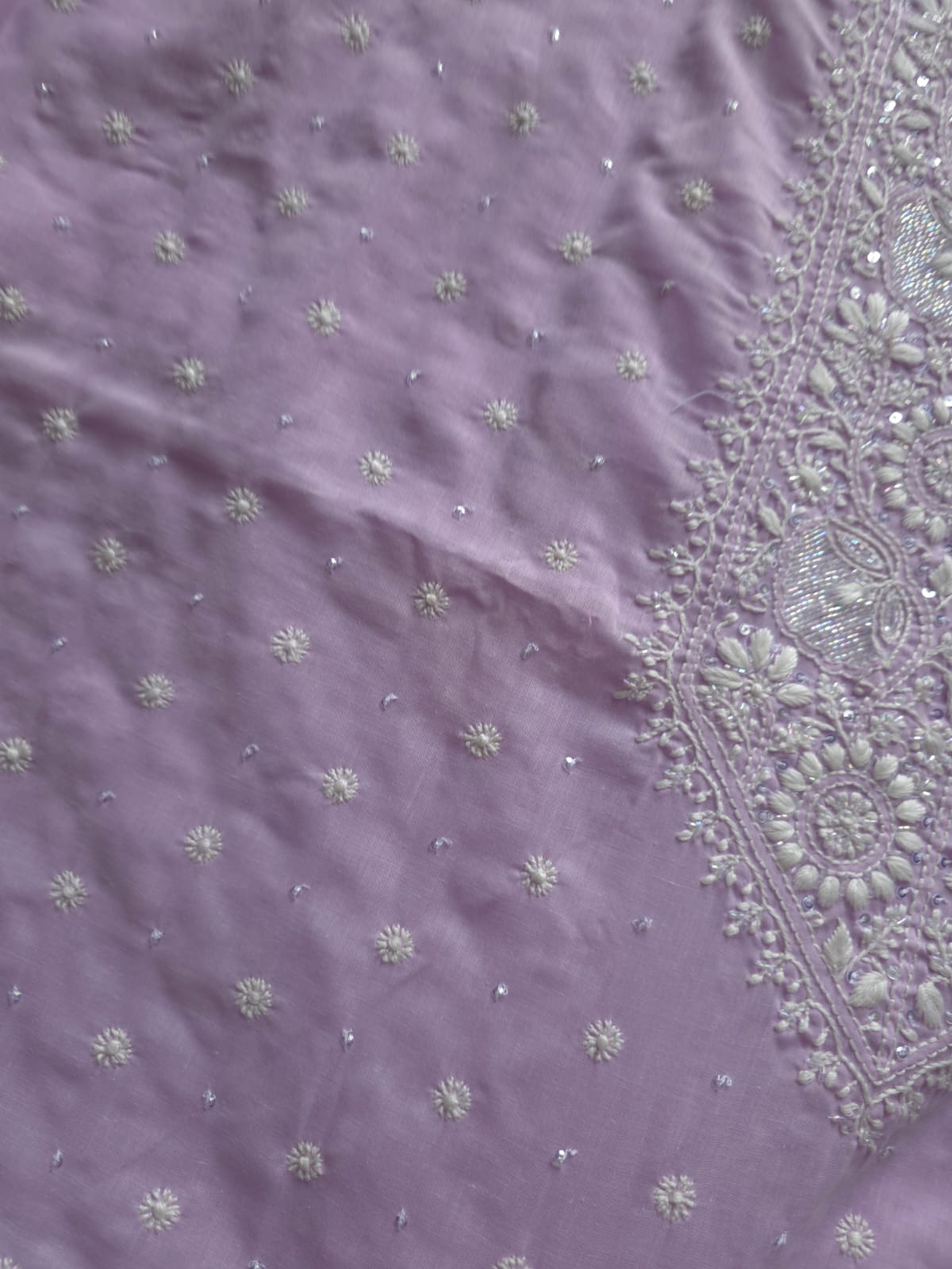 Lavender Kurta fabric with Chikanakari and embellishments