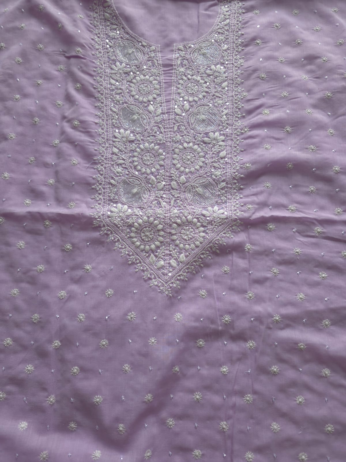 Lavender Kurta fabric with Chikanakari and embellishments