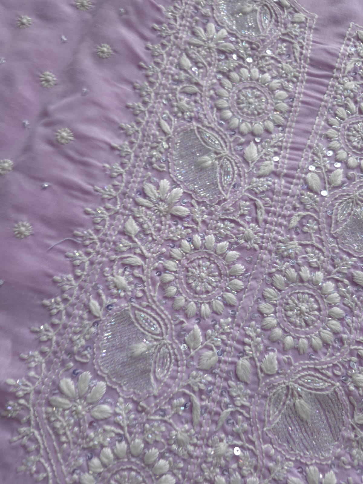 Lavender Kurta fabric with Chikanakari and embellishments