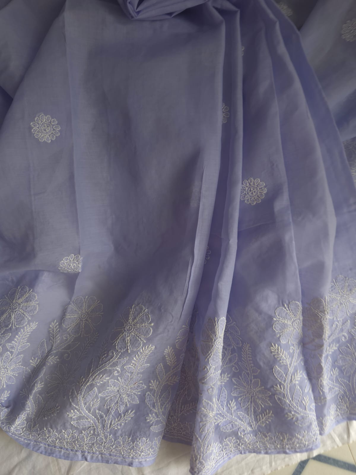 Lavender Cotton Saree with Skirt Border and heavy Anchal