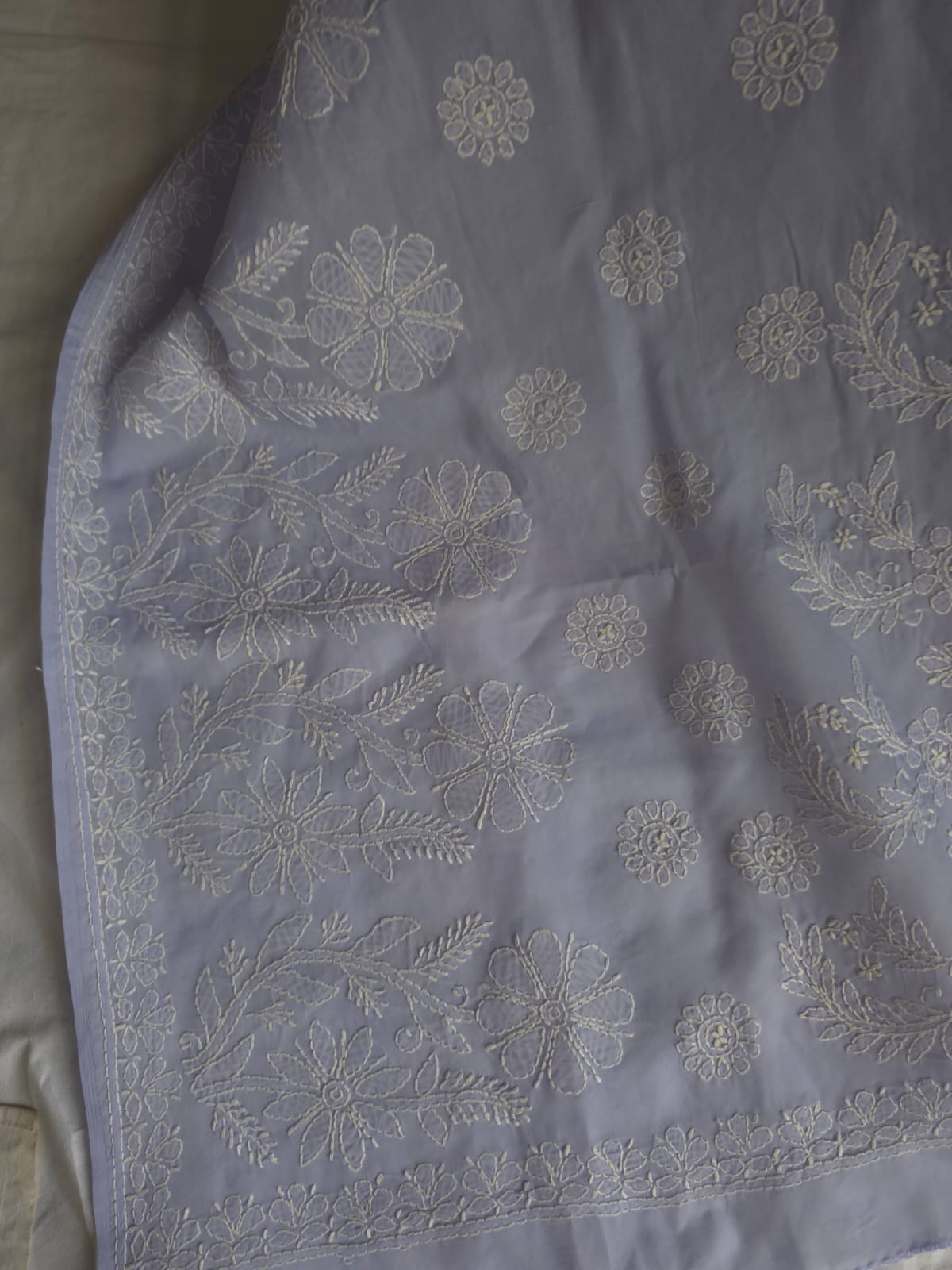 Lavender Cotton Saree with Skirt Border and heavy Anchal