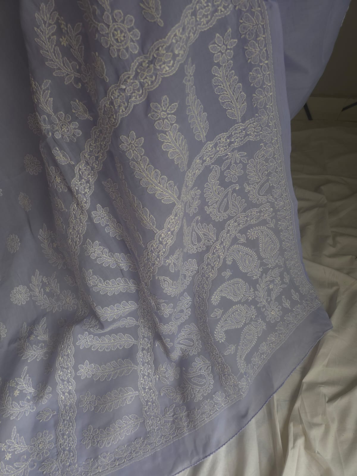 Lavender Cotton Saree with Skirt Border and heavy Anchal