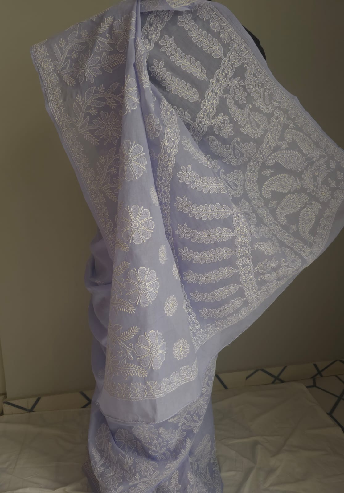 Lavender Cotton Saree with Skirt Border and heavy Anchal