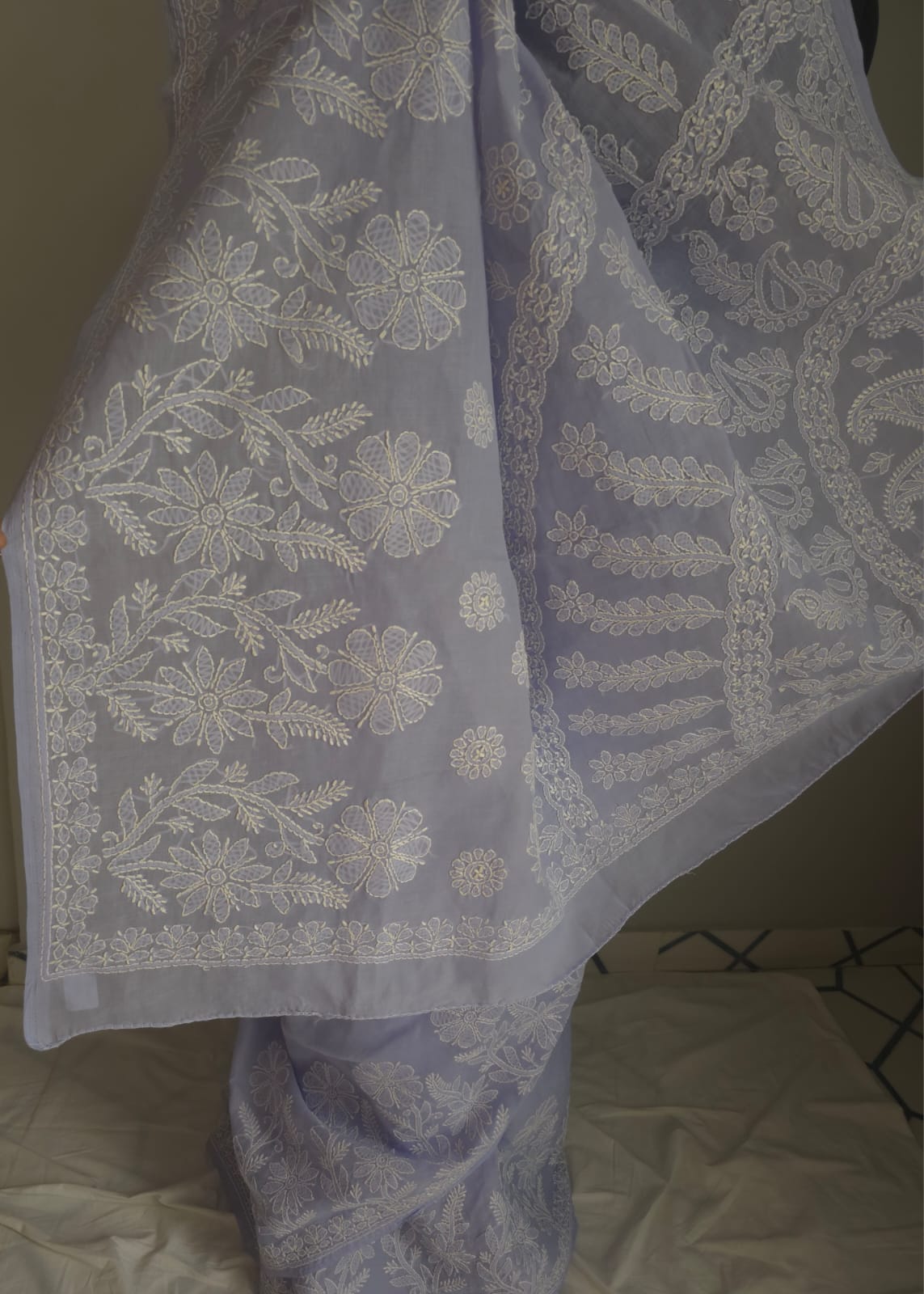 Lavender Cotton Saree with Skirt Border and heavy Anchal