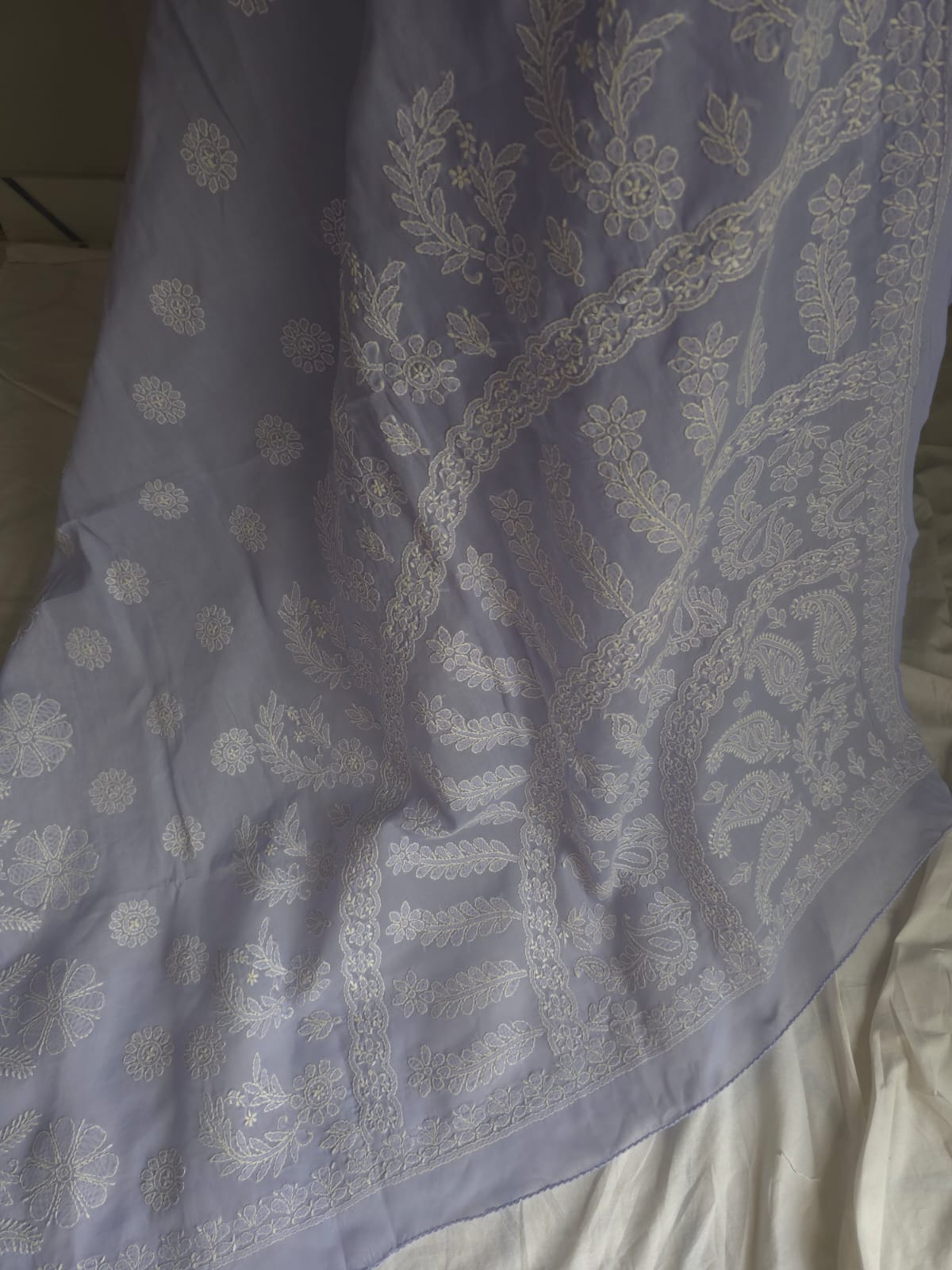 Lavender Cotton Saree with Skirt Border and heavy Anchal