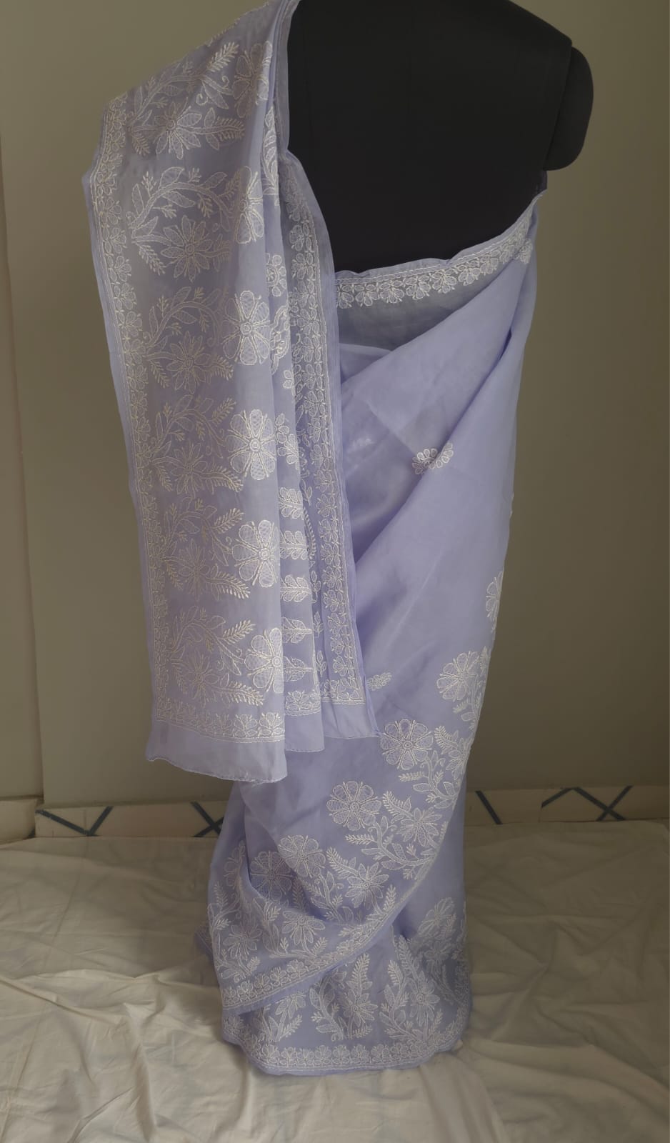 Lavender Cotton Saree with Skirt Border and heavy Anchal