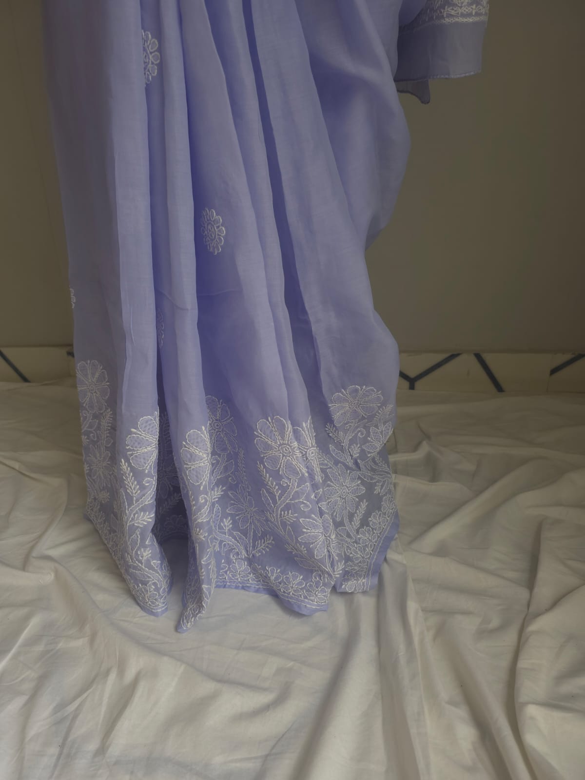 Lavender Cotton Saree with Skirt Border and heavy Anchal
