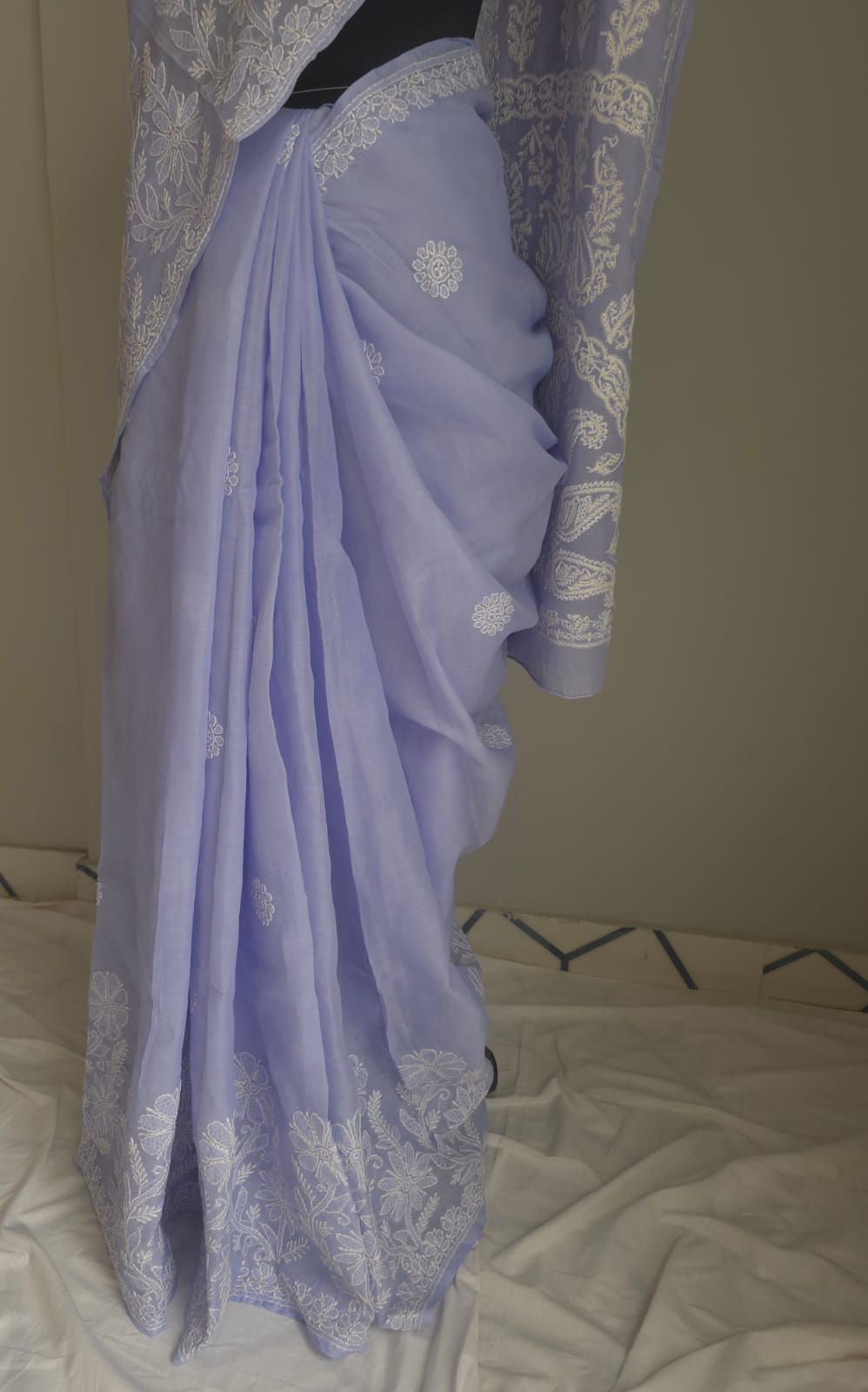 Lavender Cotton Saree with Skirt Border and heavy Anchal